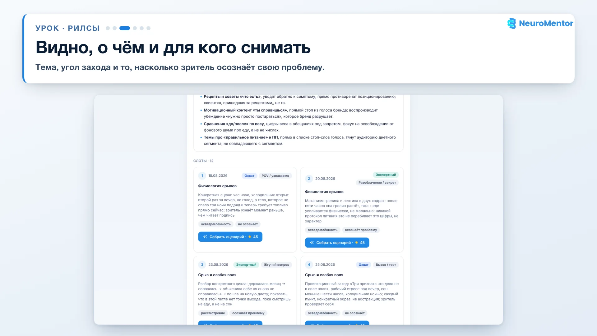 Карточка слота: тема, угол захода, осознанность зрителя