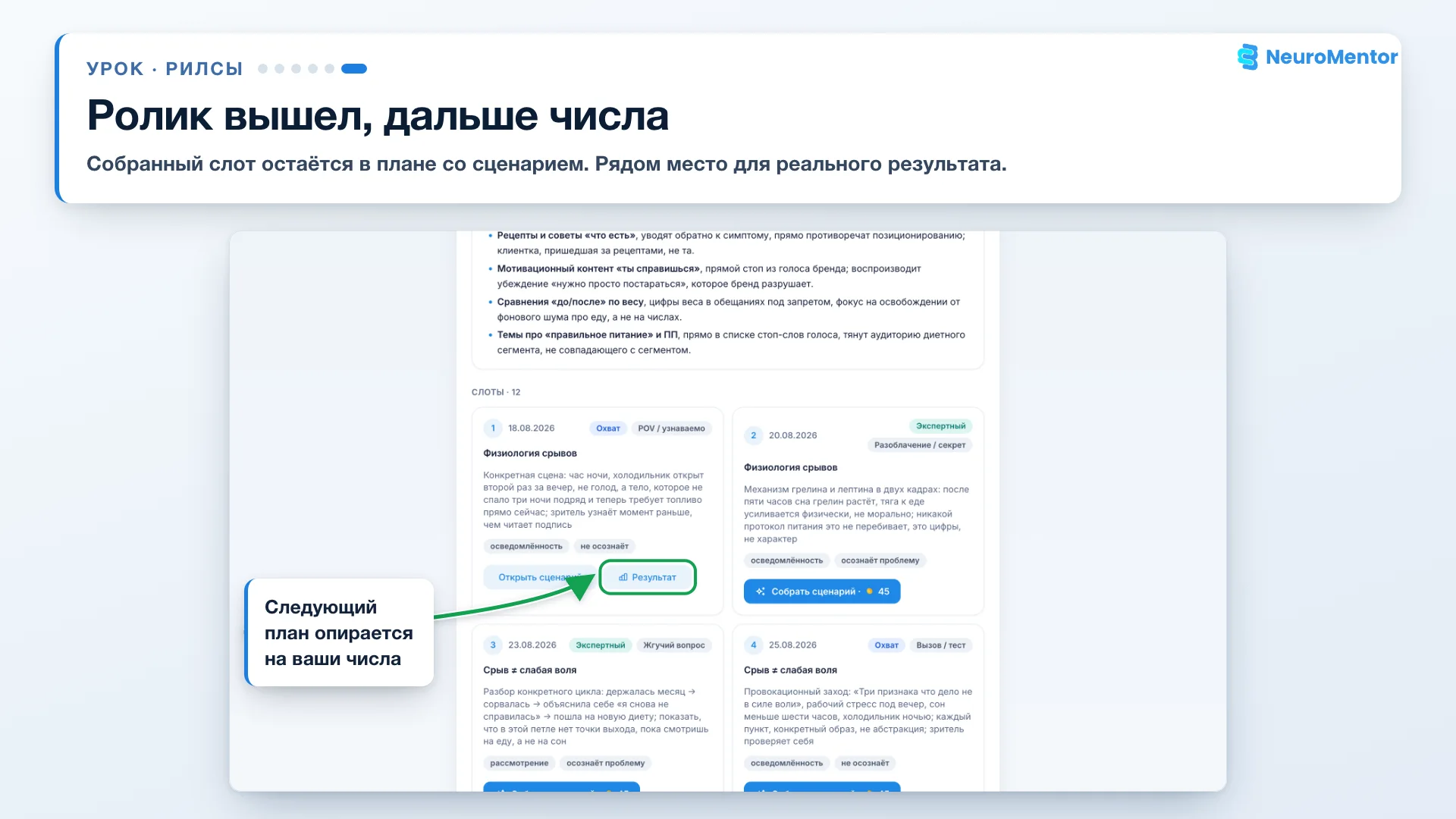 Собранный слот со сценарием