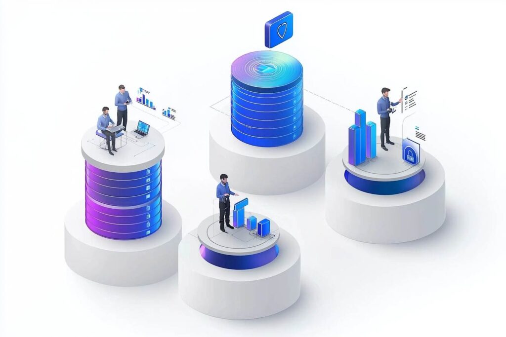 Схема корпоративной AI-архитектуры с четырьмя уровнями обработки данных и безопасности